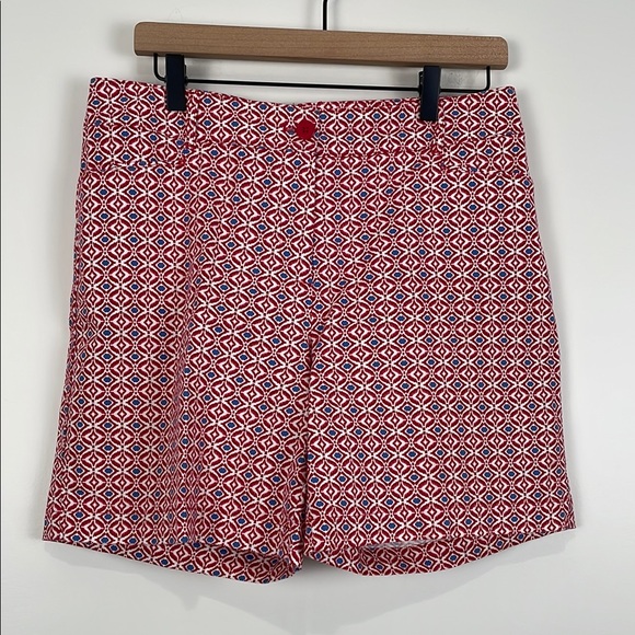 Talbots Women’s Shorts Chino Red White Geometric Patterned Pockets Cotton - Picture 1 of 8